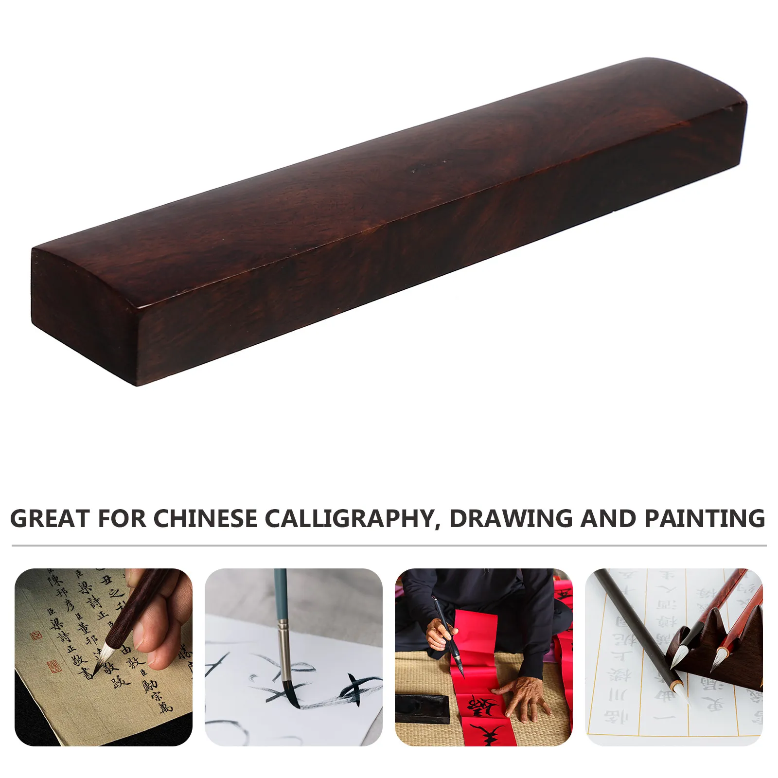 2Pcs Premium Black Catalpa Wooden Letterweights Elegant Simple Design Heavy Paper Holders for Calligraphy Painting Art Studio