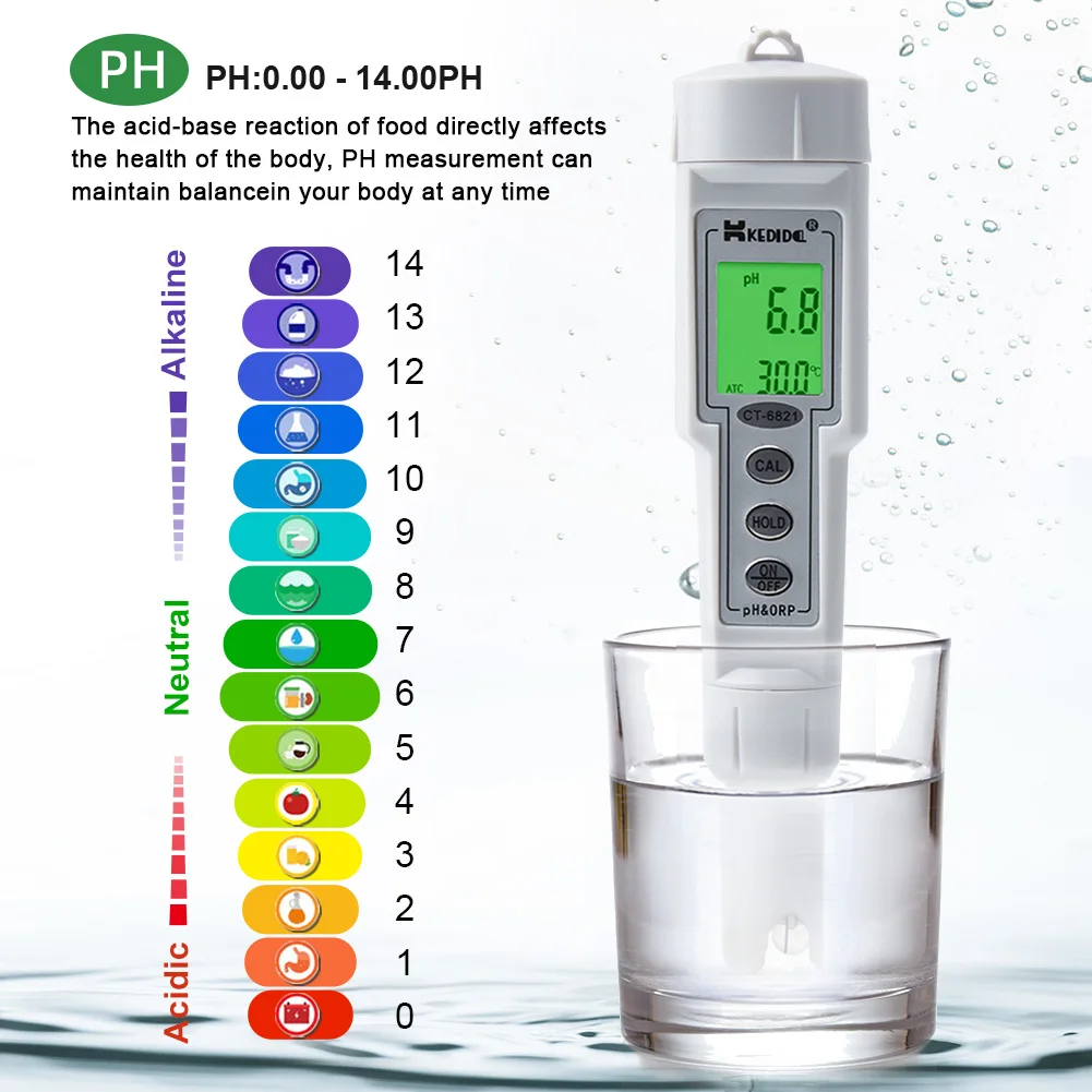 Digital Portable Waterproof PH&ORP Meter 0-14 pH 500mV Oxidation-Reduction Potential CT-6821 ATC PH Controller Meter