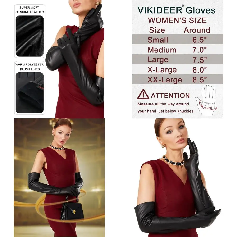 

Luxury Women's Plush-Lined Leather Gloves with Full Touchscreen Control for Evening Events & Arty Outfits, 23.6