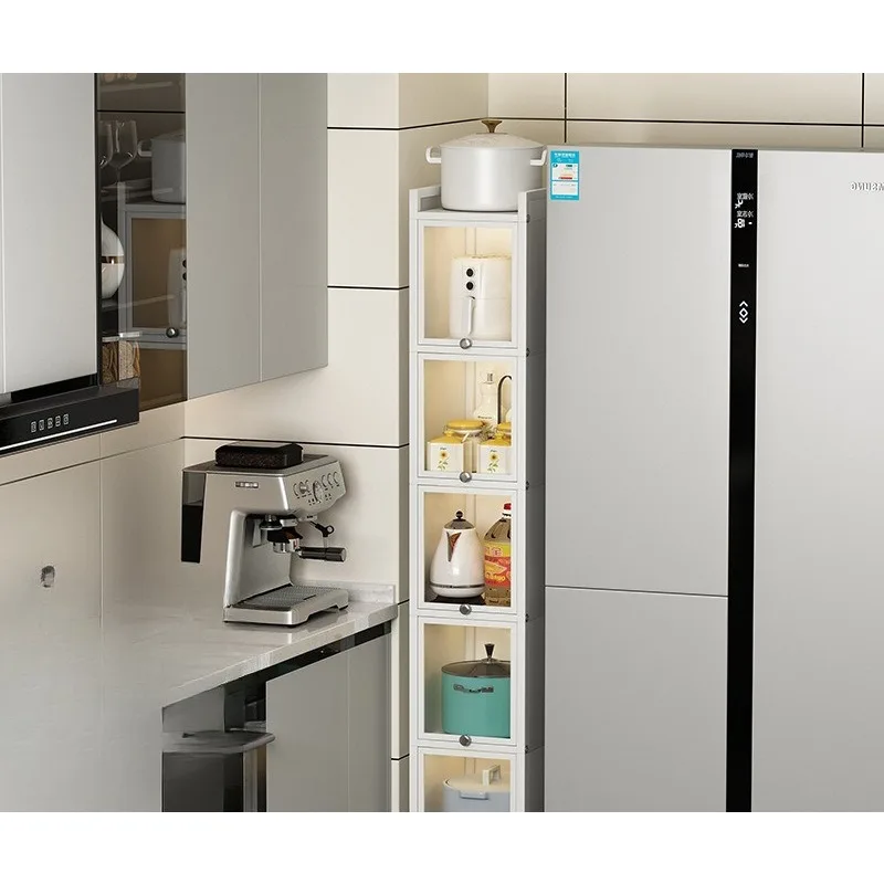 The storage cabinet next to the gap of the refrigerator can be stacked  kitchen crevice rack