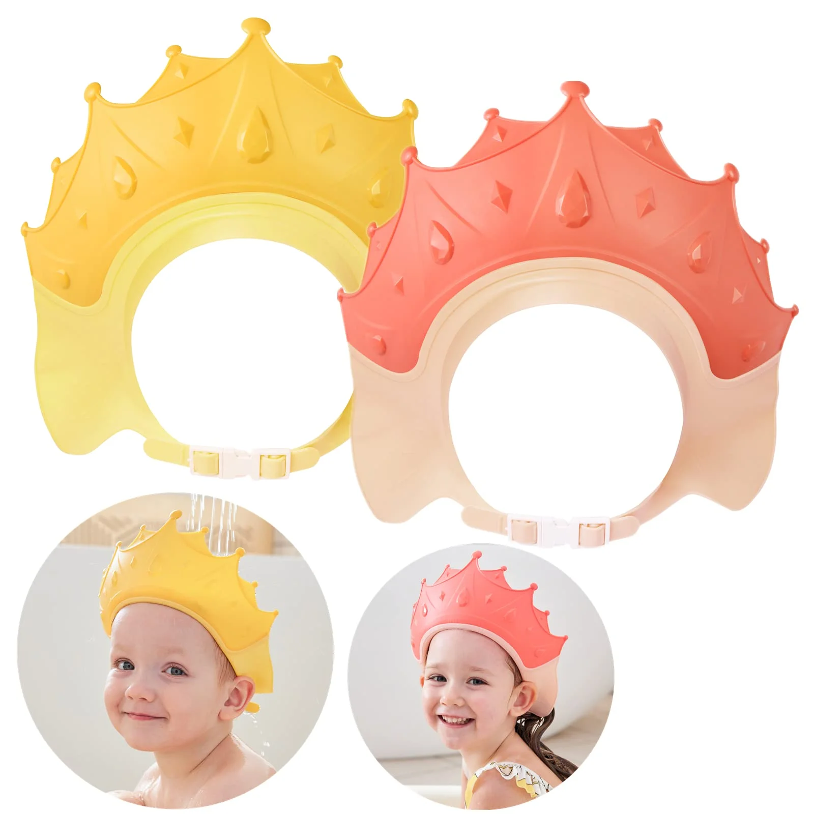 Coroa touca de banho do bebê crianças dos desenhos animados viseira de banho infantil protetor de cabelo proteção de ouvido à prova dwaterproof água do bebê tamanho ajustável shampoo boné