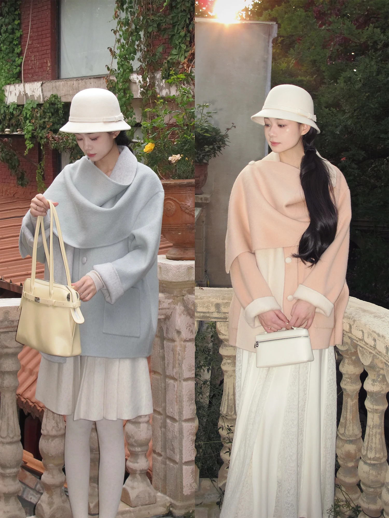 

Двустороннее шерстяное пальто с шарфом и воротником, двусторонняя одежда, пастельный цвет, для девочек, повседневная одежда для отдыха, эксклюзивная чистая электронная коммерция