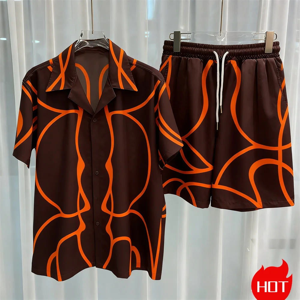 Digital printed men's set fashion two-piece shorts set high-quality summer short sleeved shirt Unisex y2k shirt set home pajamas view 4
