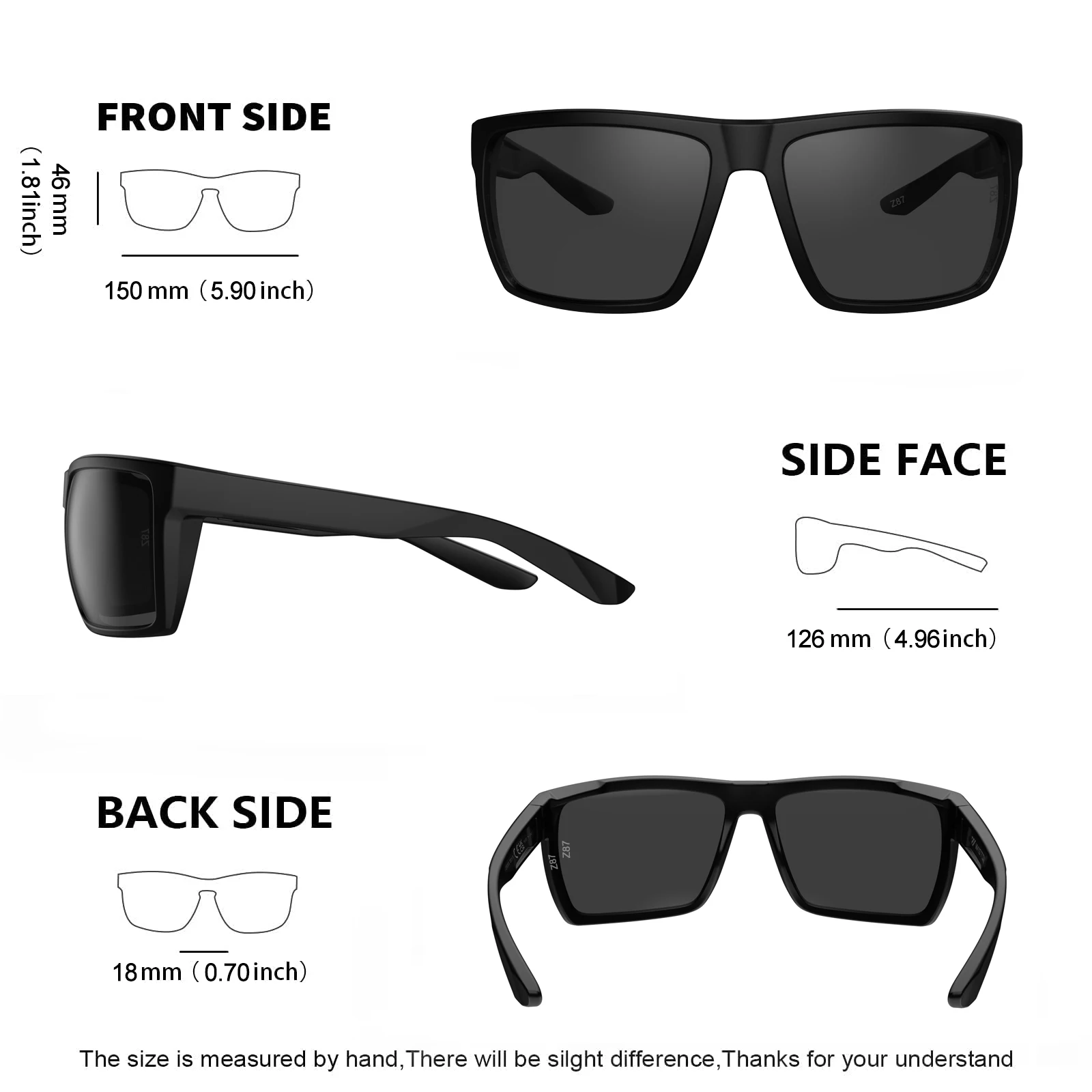 MAXJULI XL Z87 Safety Sunglasses for Big Wide Head Men Women TR90 Ultralight UV400 Eyewear Driving Cycling Outdoor Z8234