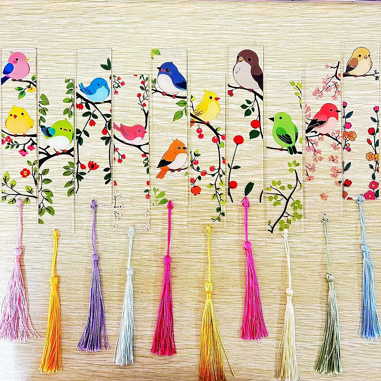 10/8pcs/1pc Acrylic Bookmark, Clover, Bird, Transparent Flower, Colorful Tassel. Reading Enthusiasts, Gifts