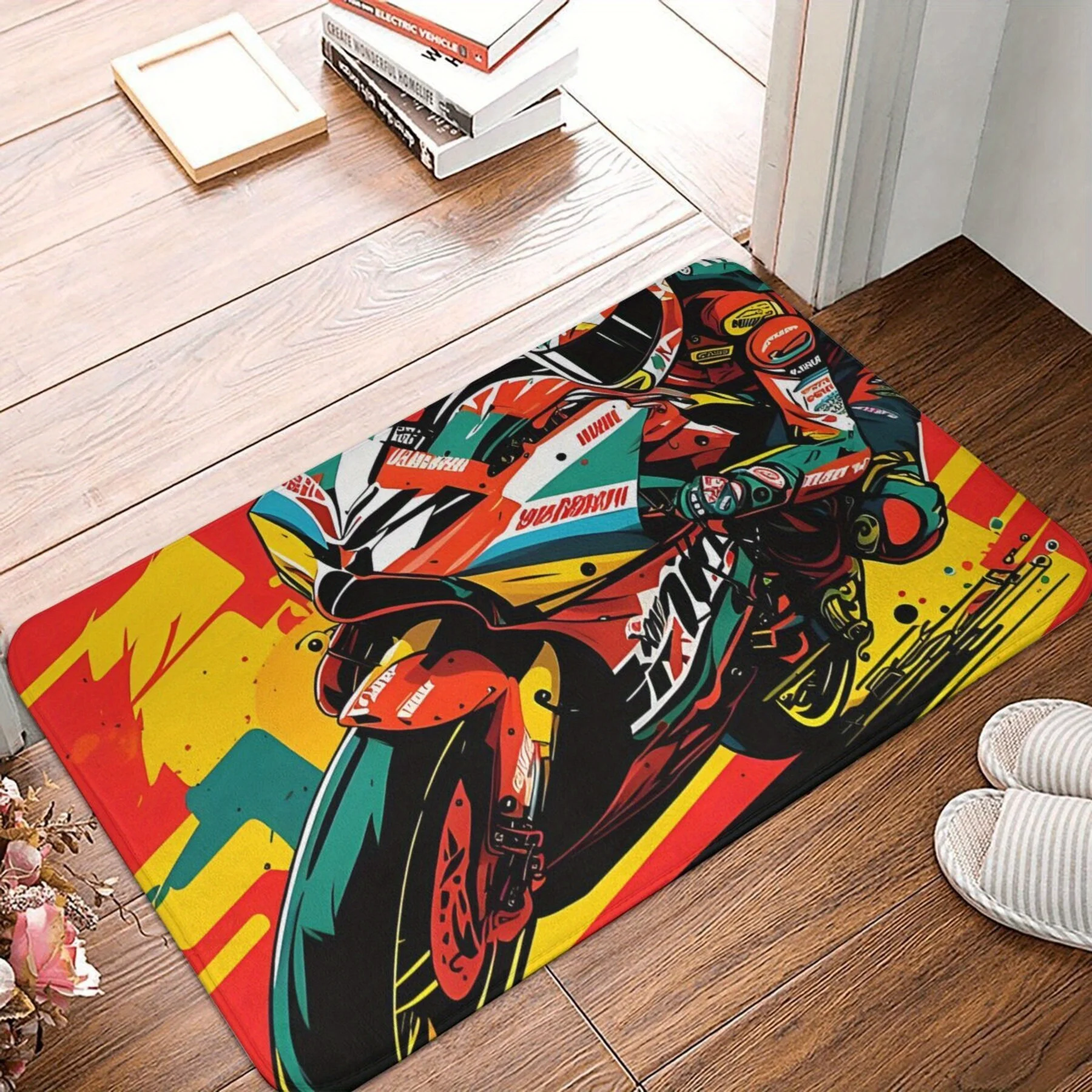 Motorcycle Themed Doormat Entrance Mat Racing Bike Art Floor Mat Outdoor Home Decor for Motorhead Gift
