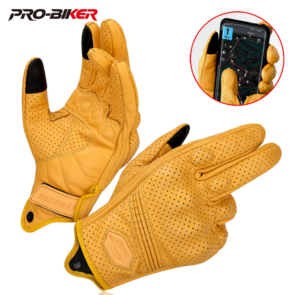 

Motorcycle Touch Screen Gloves Perforated Breathable Motocross Leather Gloves Motorbike Full Finger Protective Gloves Non-slip