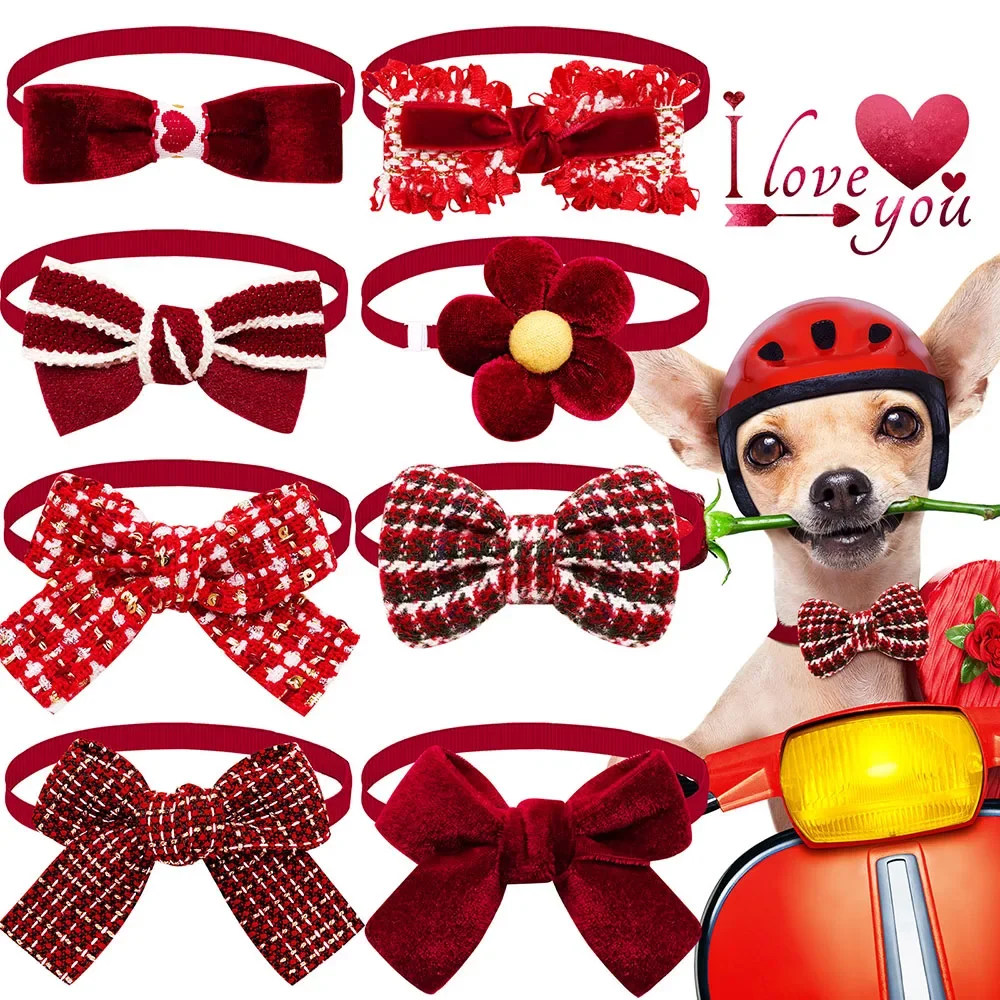 50PCS Valentine's Day Dog Bow Tie Cute Small Dogs Cats Bowties Collar For Dogs Grooming Supplies Pet Accessories