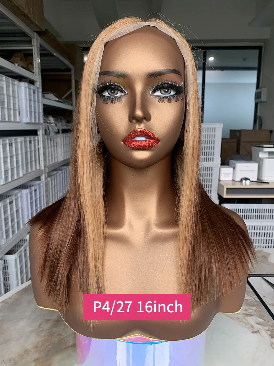 

4/27 Brown Blonde Color Bone Straight 13x4 Bob Human Hair Lace Front Wig Raw Vietnamese 250 Density Lace Frontal Human Hair Wigs