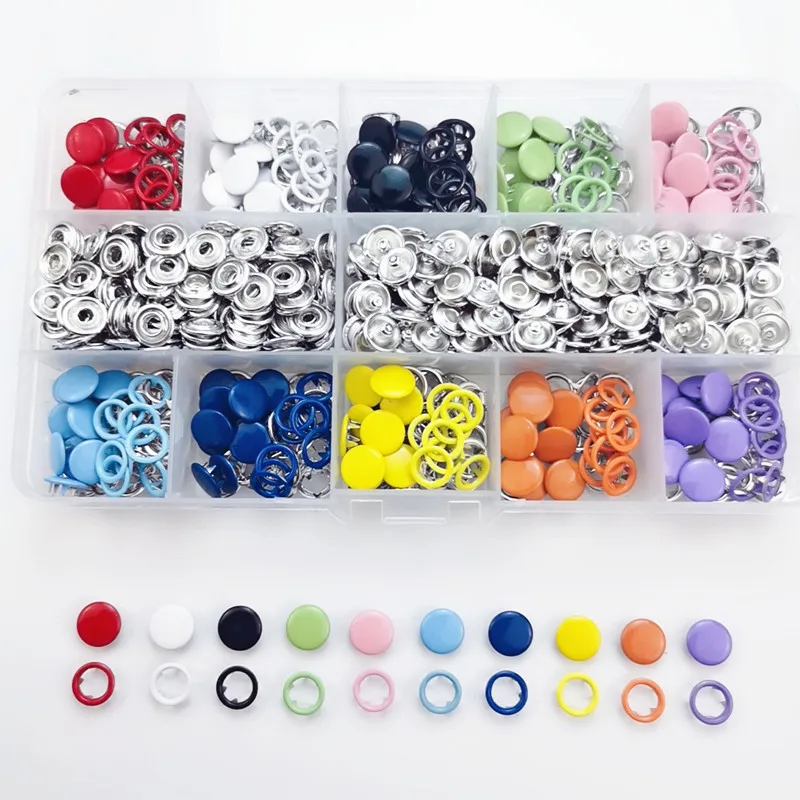 Snap Button Plier Tool 100/200 Set 10Color Metal DIY Hand Pressure Studs Fasteners Kit Installing Clothes Bag Sewing Accessories