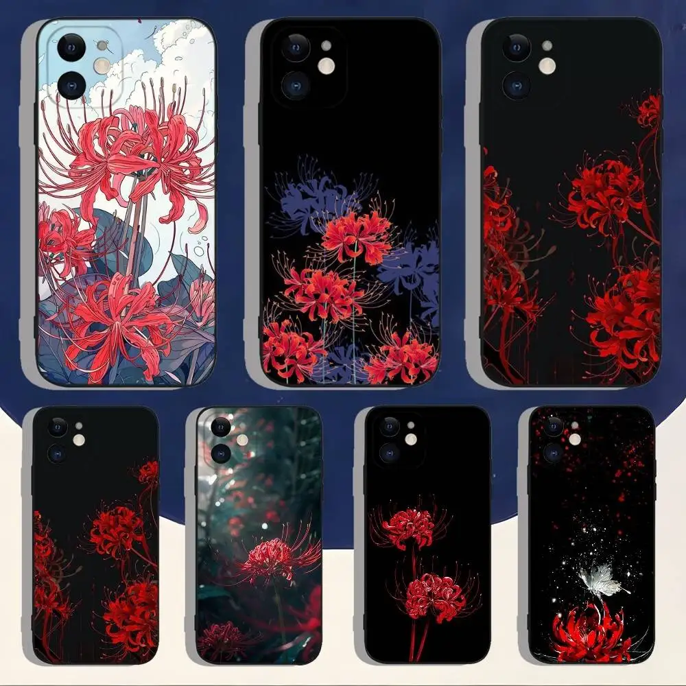 

Spider Lily Red Flowers Phone Case For iPhone 17,16,15,14,13,12,11,Pro,Max,Plus,Air,X,XS,XR,SE,8,7,Mini,Soft Silicone Black Case