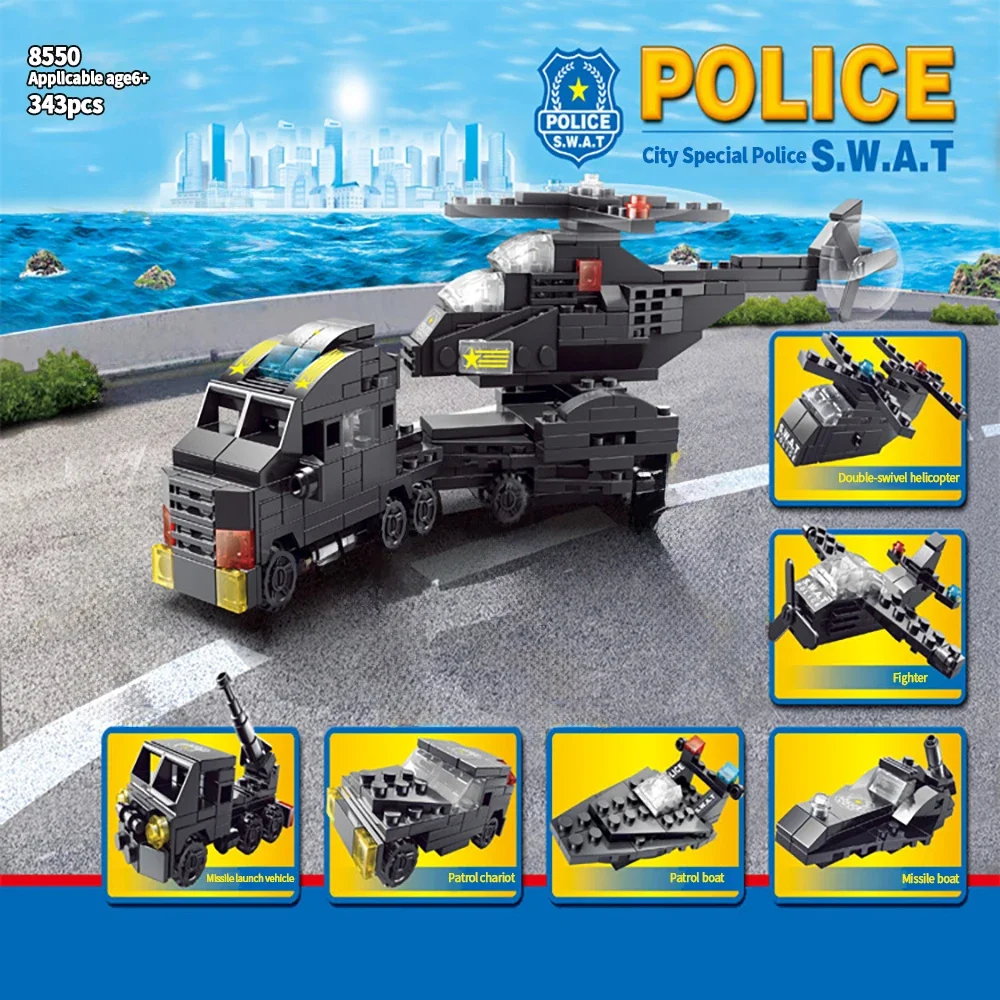 

DIY Model City Series Police Station 343PCS Building Blocks Military Truck Car Fighting War Robot Education Toys for Kids Gifts