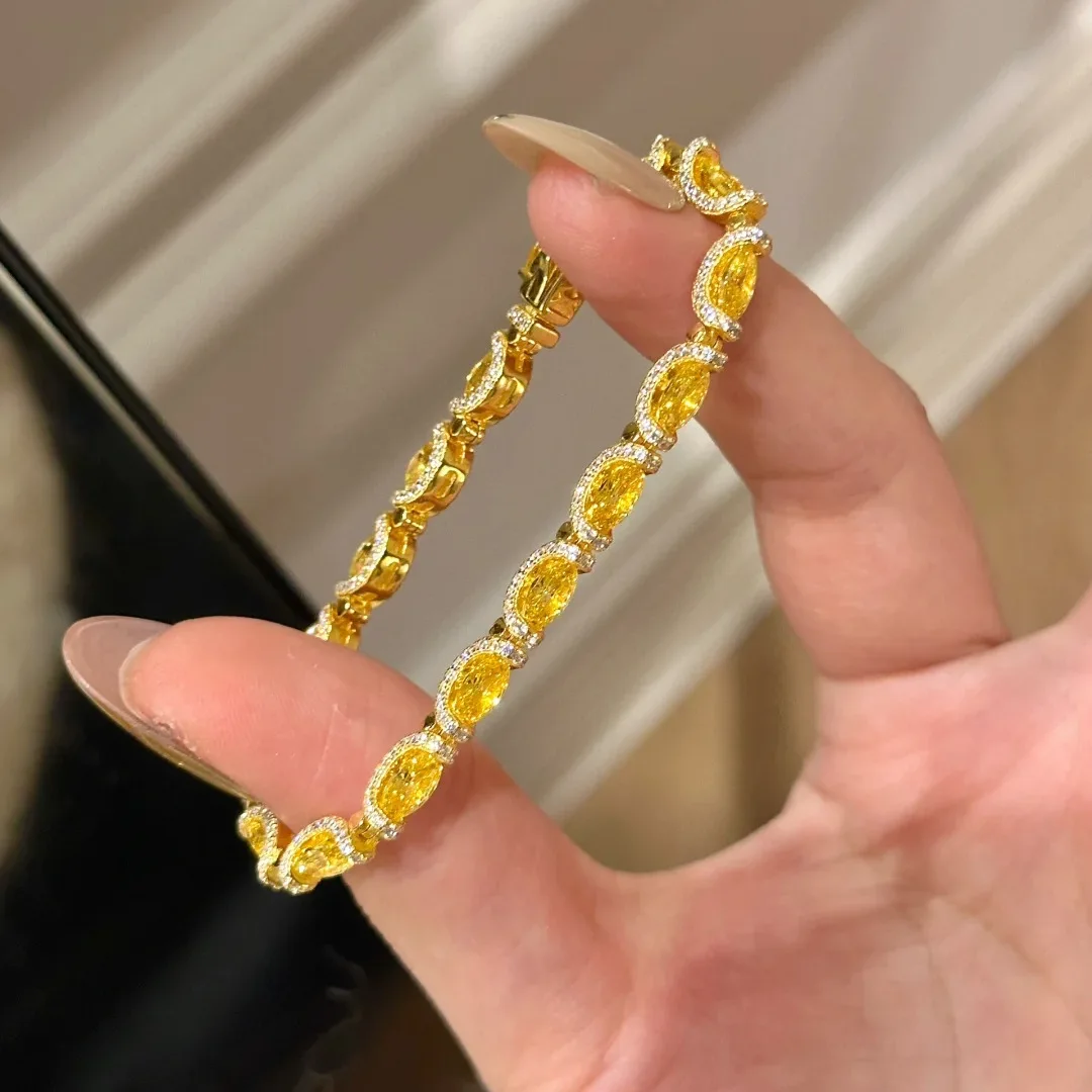 French Retro Sweet Yellow Zircon Bracelet for Women's Fashion Parties, Jewelry Accessories, Holiday Gifts