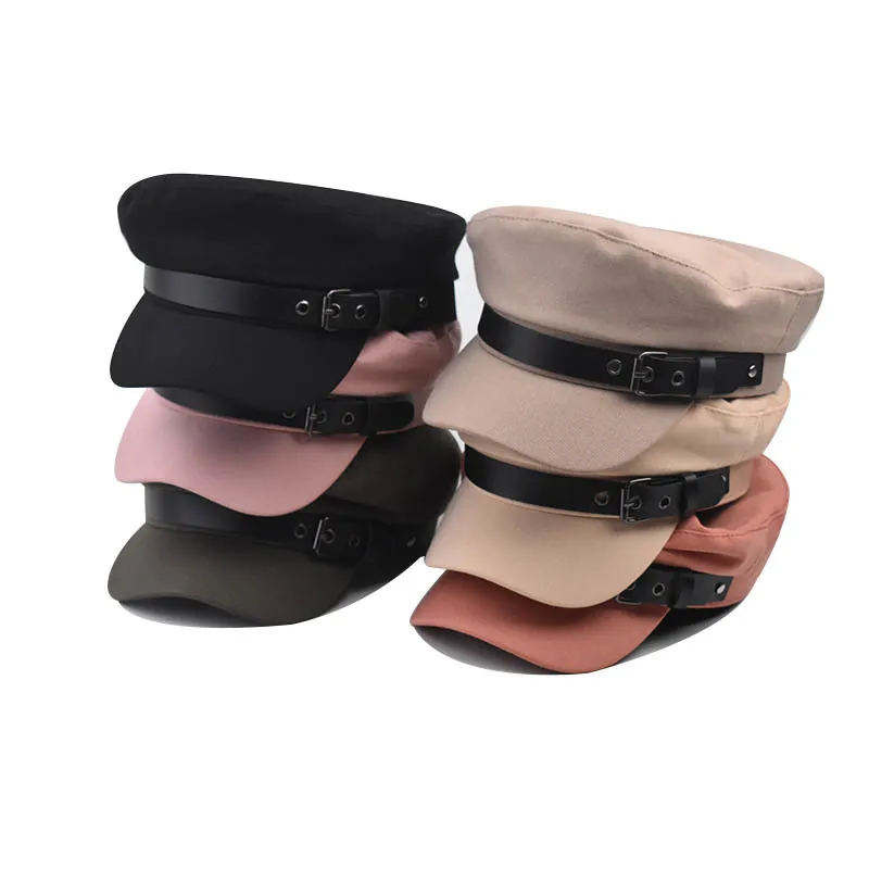 Autumn And Winter Vintage Women\'s Versatile Leisure Belt Buckle Flat Top Duck Hat Fashion Trend Beret Artist Octagonal Cap C69