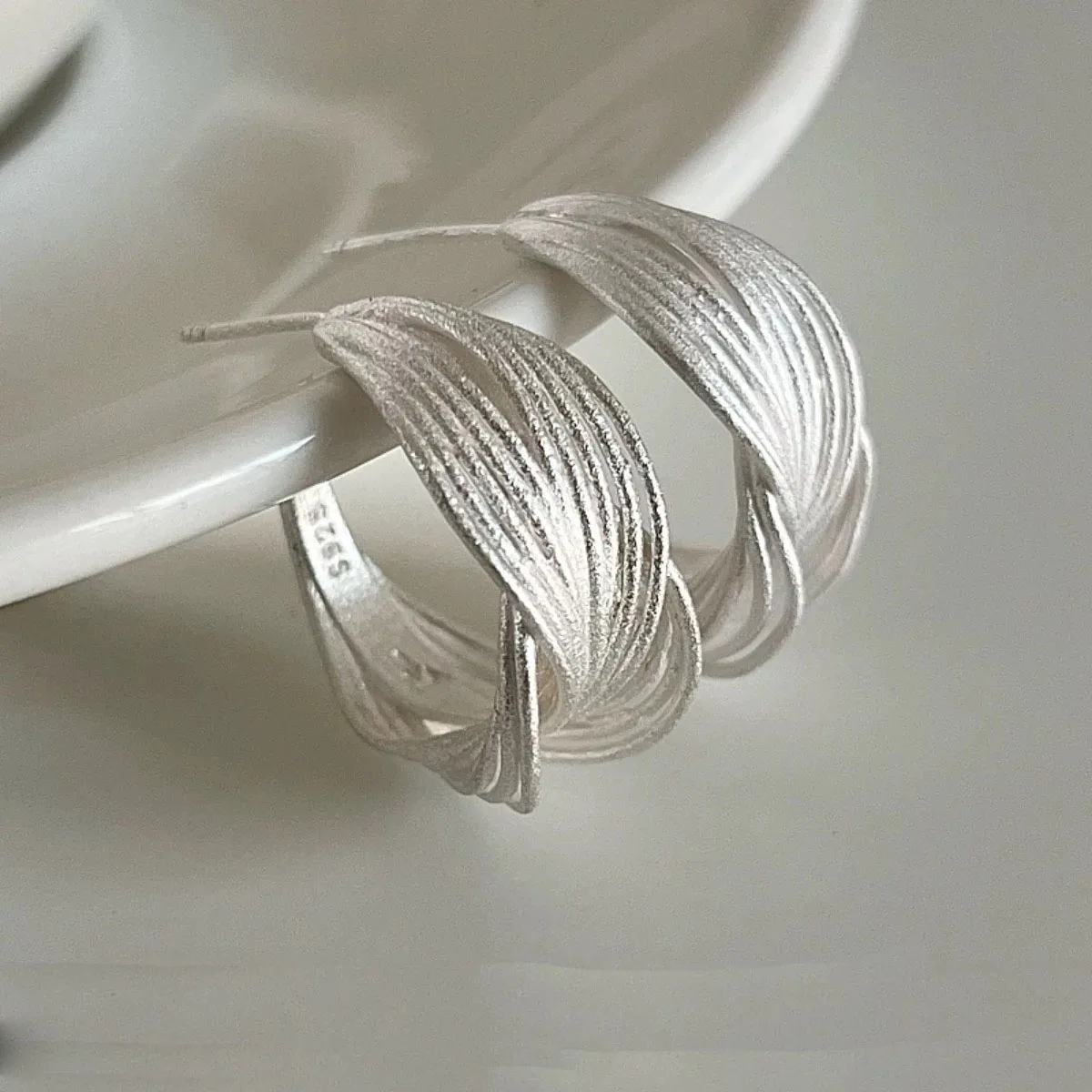 925 Sterling Silver Vintage Earrings For Women Trendy Simple Interware Lines Earring Jewelry Prevent Allergy Party Accessories