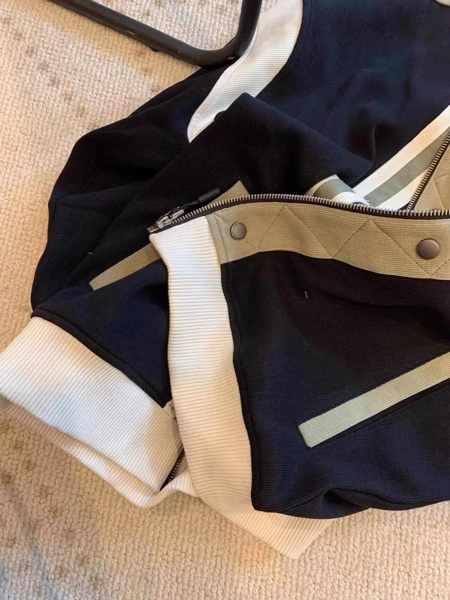 Retro Sli Color Blo Pilot Jaet Luźna kurtka wierzchnia na jesień i zimę, modny trend, uniwersalna, pasująca do różnych stylów, damska i męska.