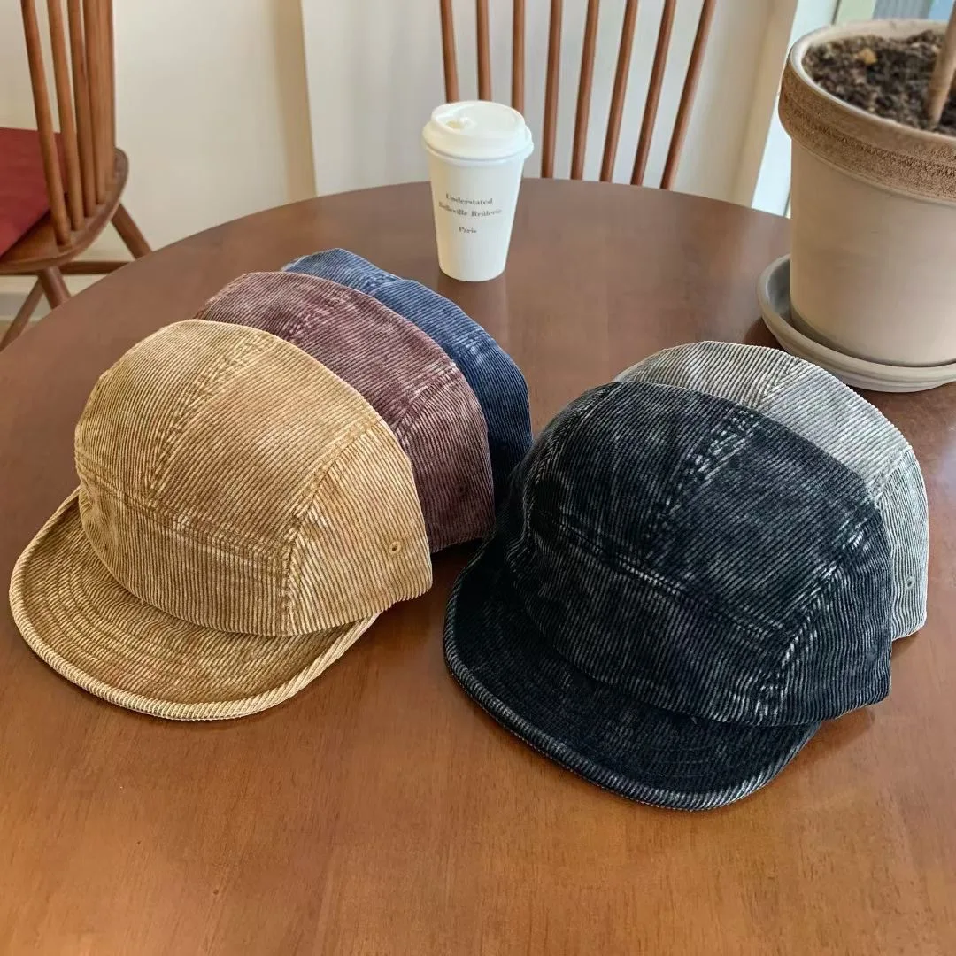 コーデュロイ野球帽、短いつば、ソフトトップ、無地、ユニセックスキャップ、女性と男性用帽子
