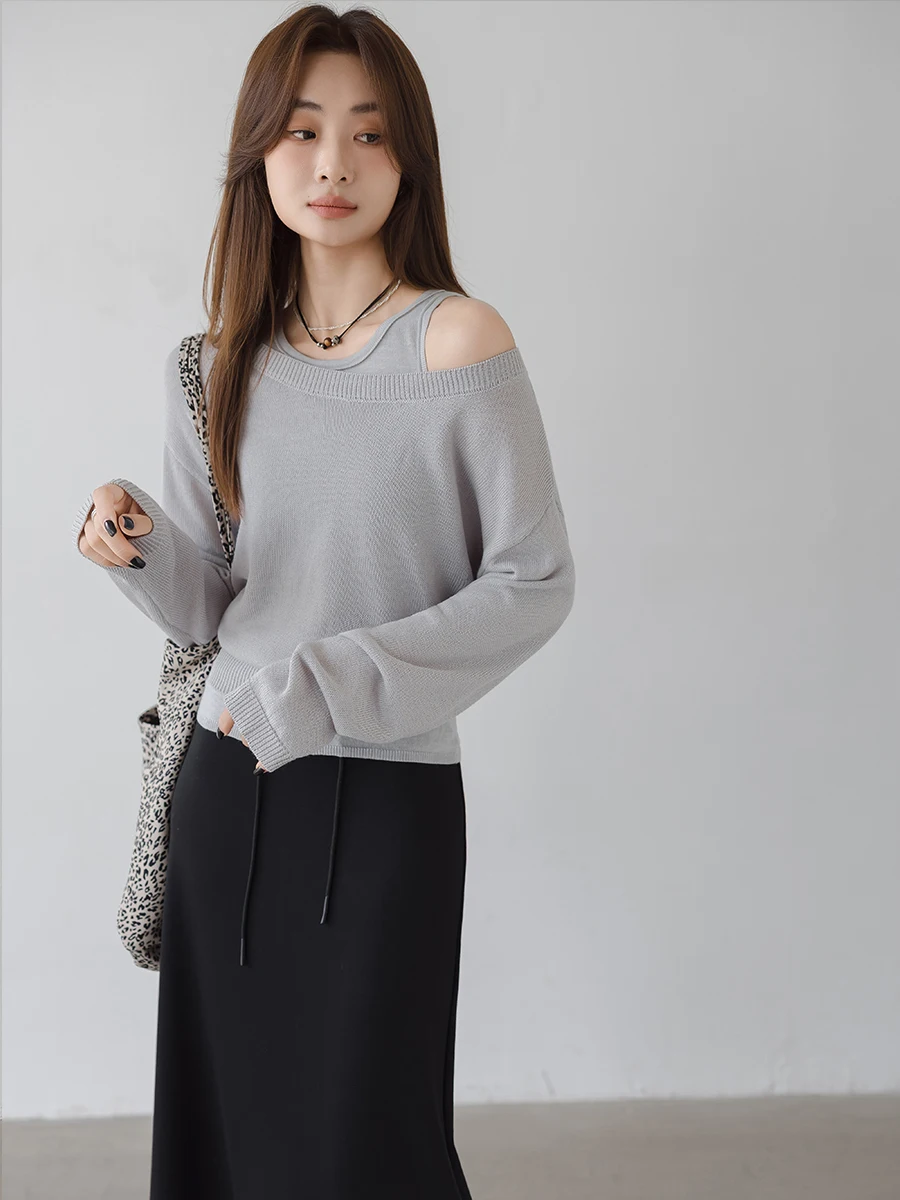 

Шерстяной вязаный свитер и комплект из двух предметов для женщин: осенняя новинка, модный тренд, свободный крой, длинный рукав.