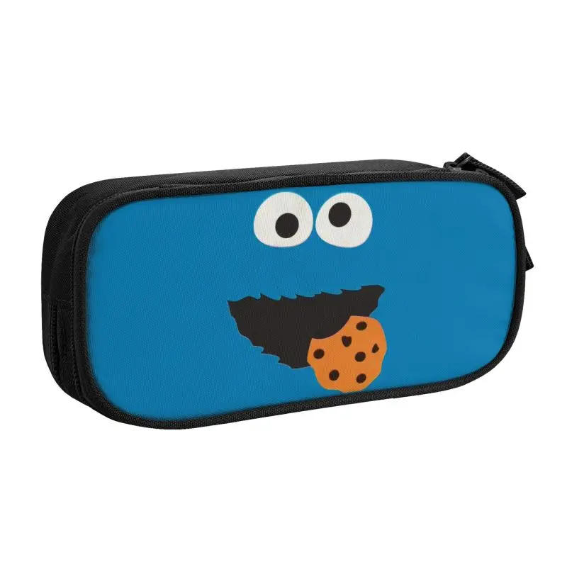 Custom Cookie Monster Face Manga Cute Pencil Cases Boy Girl Large Capacity Sesames Street Pencil Box Students Stationery