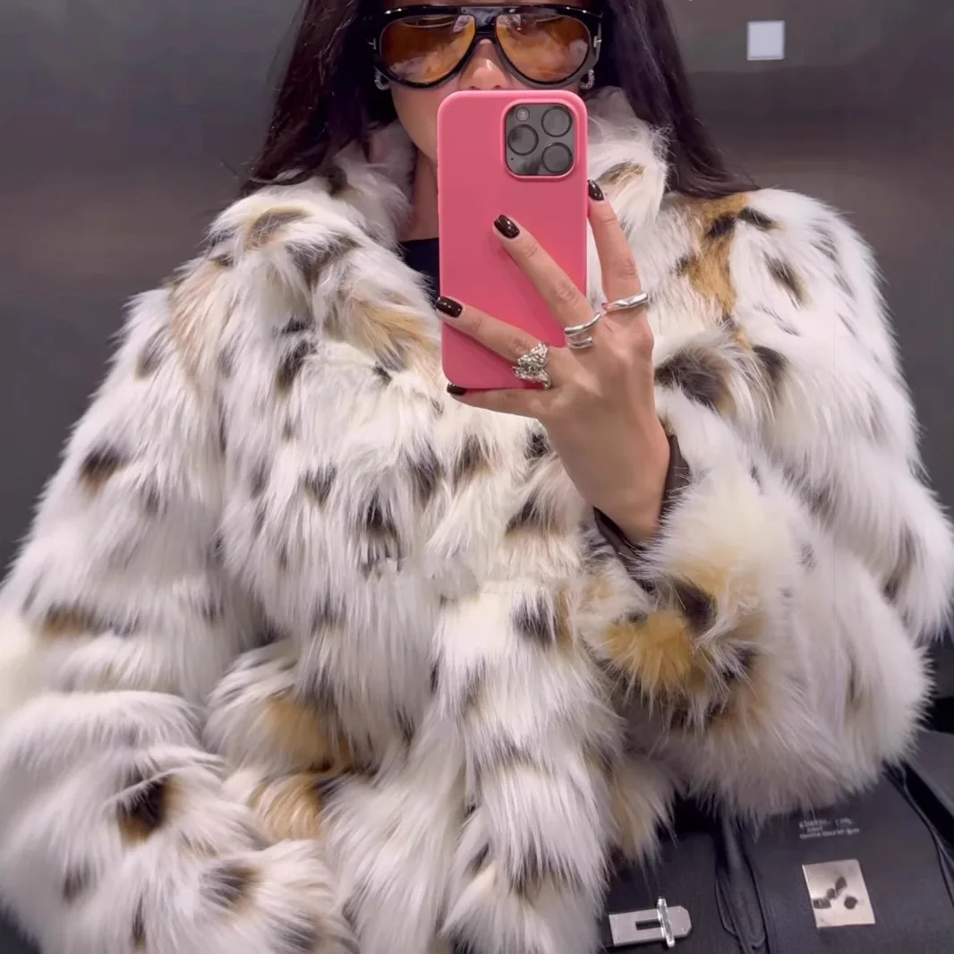 Nepbont Luipaardjassen Dames Contrast Eco Party Moeders Techwear Nieuwigheden Notch-Revers Kwaliteit Streetwears Pilot Hoorn Jas OL