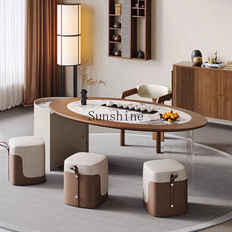 Light luxury modern high-end rock slab special-shaped reception room tea table and chair combination household living room