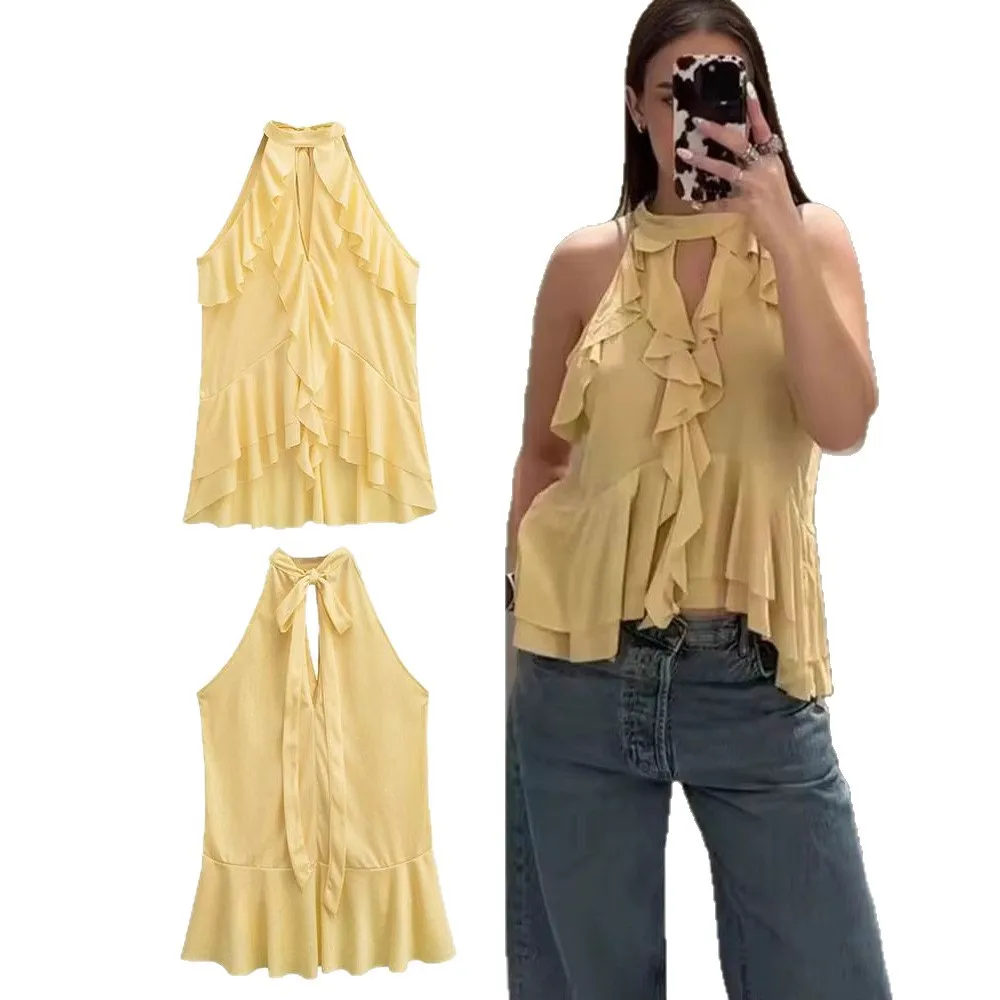 2025年新作 半袖 レディース Tシャツ 服 女性服 トップス レディース ベーシック オールマッチ 新作 レイヤード装飾 ホルターネックトップ