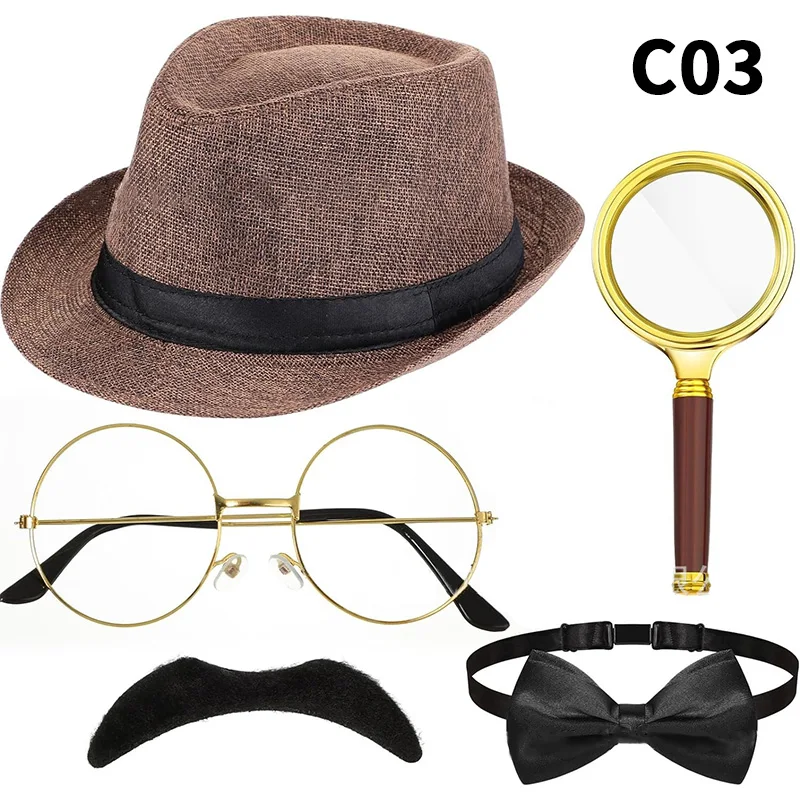1920er Jahre Herrenkostüme Zubehör Gatsby Gangster Retro Detektiv Hut Dress Up Set Männliche Halloween Party Cosplay Requisiten