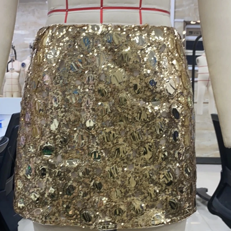 Y2K Women's Summer Soild Color Bling Mini Skirts Low Waist Sequins Pencil Skirt for Daily, Travel, Parties
