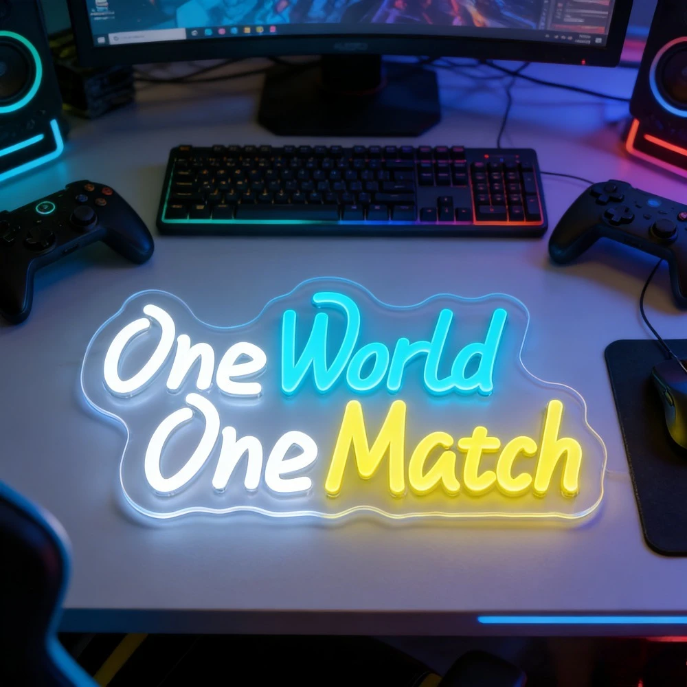 

Неоновая вывеска COne World One Match Gaming: светодиодный декор для стола, дома, офиса, игровой комнаты, для соревнований, настенное освещение, идея подарка