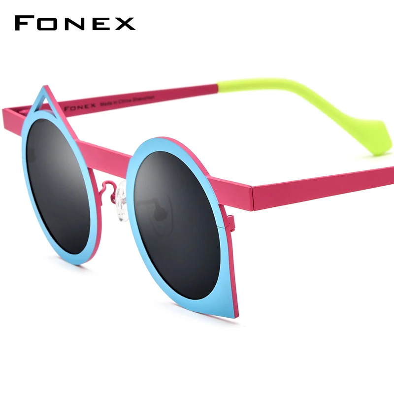 FONEX-Pure Titanium óculos de sol para homens e mulheres, moda retro colorida, óculos de sol polarizados irregulares, UV400 Shades, F85801T, 2024