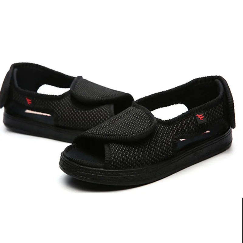 Summer dew toe diabetic shoe female foot swollen feet wide magic stick shoes thumb outside the middle-aged old Men\'s sandal