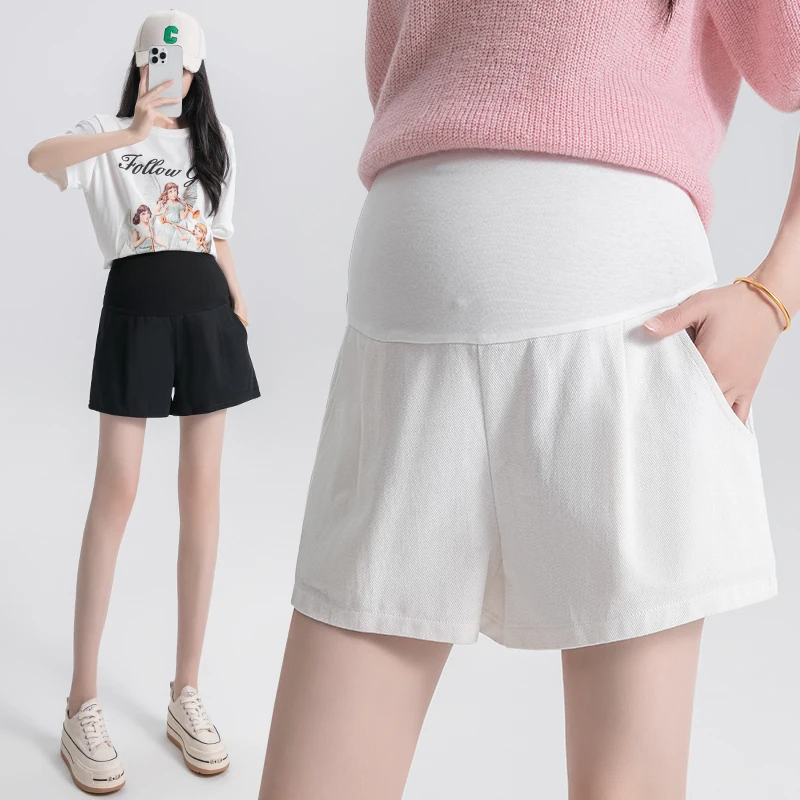 

M-3XL Summer Fashion Maternity Belly Shorts Loose Casual Pregnant Woman Cotton Linen Trousers Wide Legs Pregnancy Empired Pants