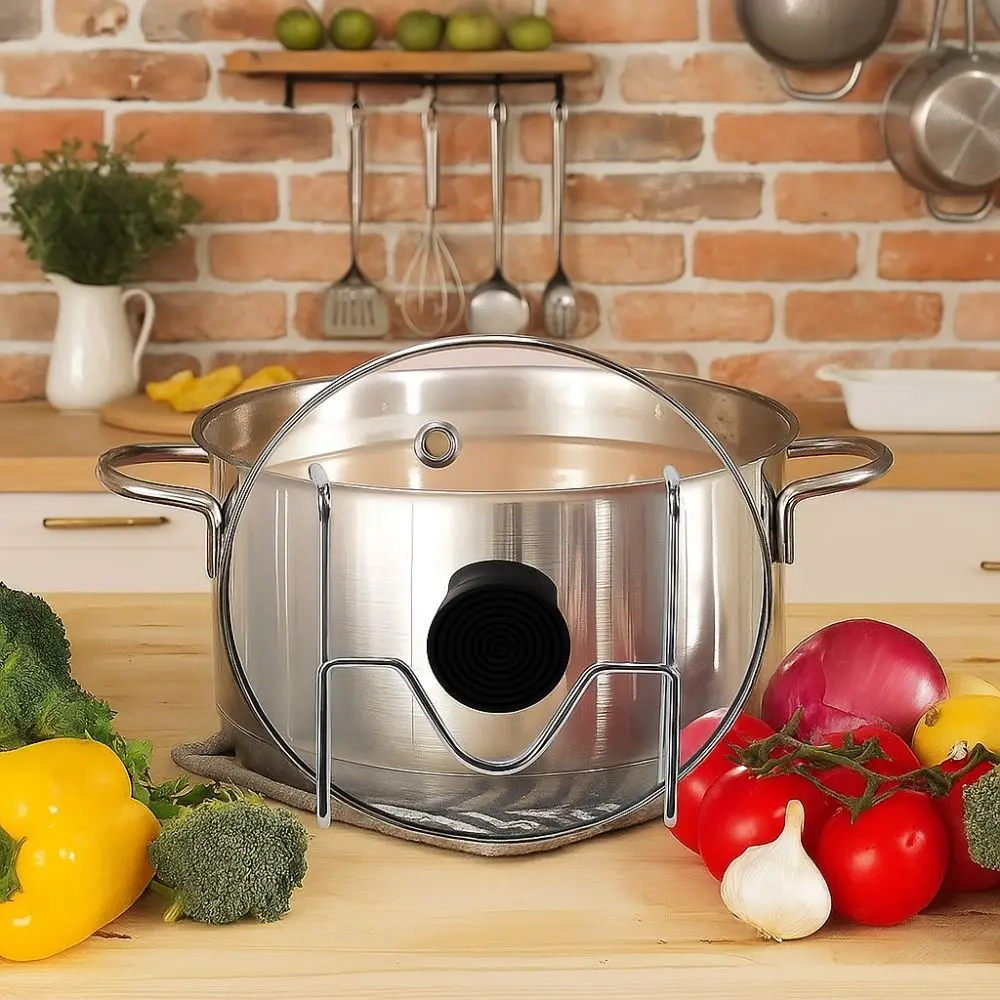 2pcs Practical Stainless Steel Pot Lid Holder Non-Slip Space-Saving Lid Storage Stand Anti-Tip Pot Cover Rack Kitchen Tools