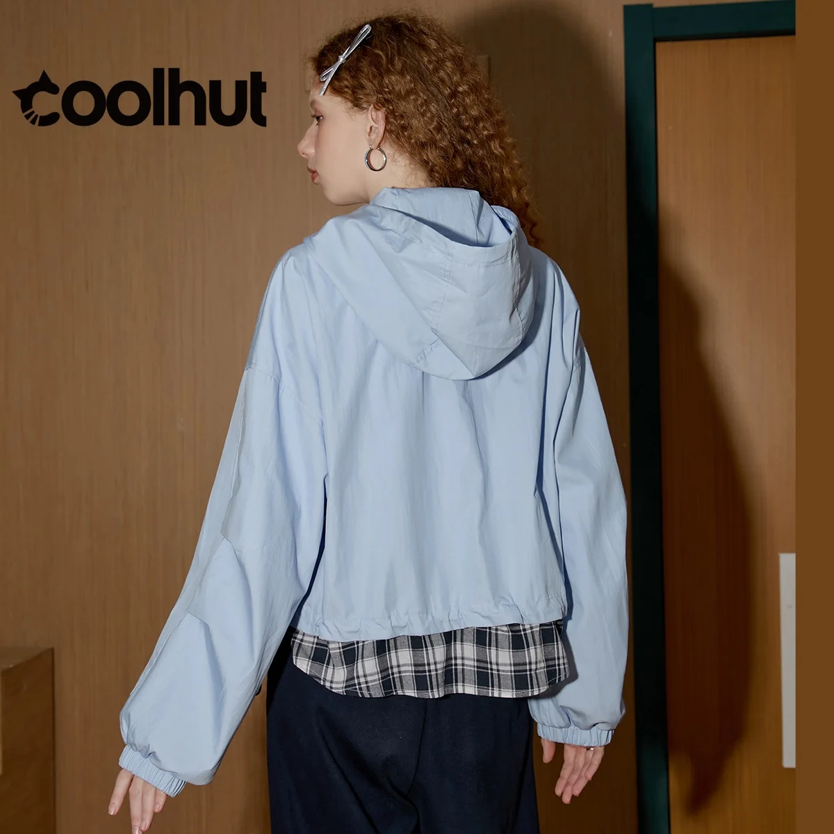 COOLHUT Women's 2025 New Color Block Hooded Windbreaker Sporty Long Sleeve Designer Coat Casual Fall Jacket Fashion Outerwear