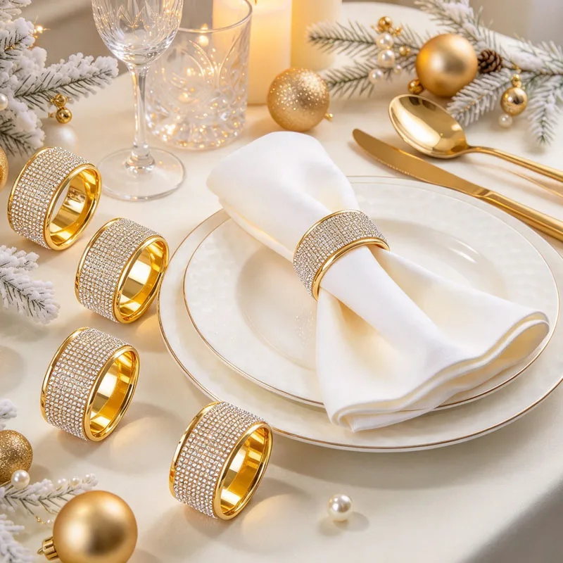 6-24pcs Premium Napkin Rings with Glittering Rhinestones Chic Decorative for Restaurant Bar Home Kitchen Table Supplies