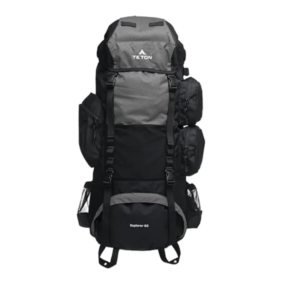 Teton 65L Explorer Internal Frame Backpack for Hiking, Camping, Backpacking, Rain Cover Included, Graphite