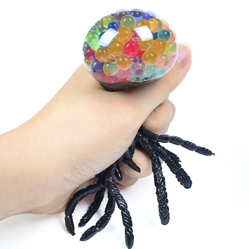 Black Spider Squeeze Toy Horror Colorful Bead Spider Anti Stress Ball Decompression Toys for Kids Adult Halloween Gift