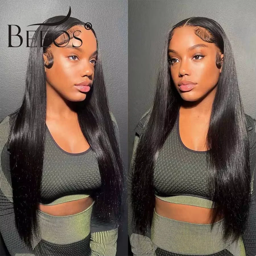 BEEOS Undetectable 13x6 HD Lace Frontal Wig Pre Plucked 13x4 HD Lace Full Front Human Hair Wigs For Women Bone Straight Wig 34in