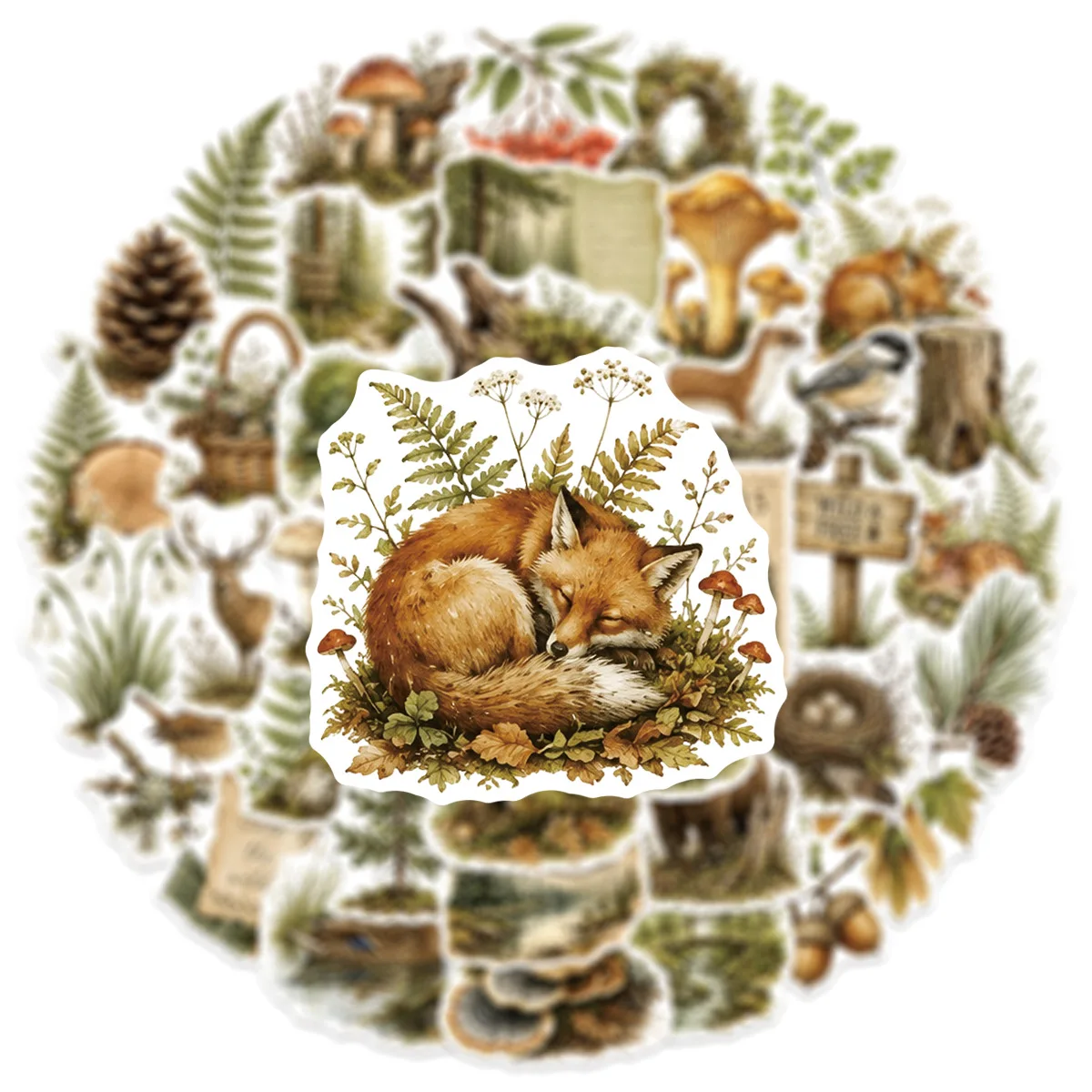 10/50PCS Retro Cartoon Forest Plants Stickers Creativity Animals Graffiti Decoration Notebook Suitcase Phone Guitar Toys Decals