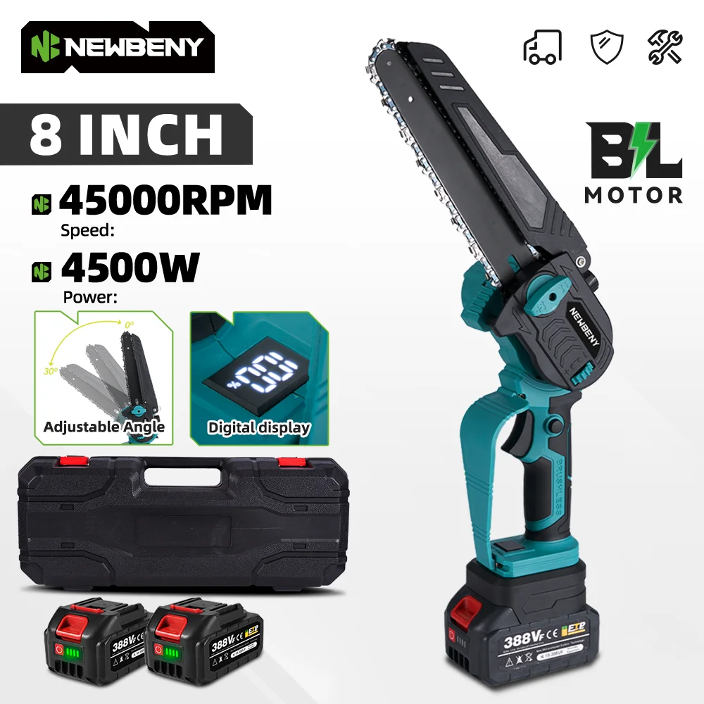 NEWBENY 8 Pollici 4500W Brushless Motosega Elettrica Display Digitale Potatura Sega A Catena Lavorazione Del Legno Strumento di Potere Per Makita Batteria Spille