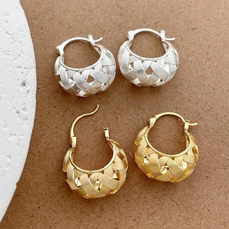 

Minar Unique Design Metallic Hollow Out Braid Geometrical Hoop Earrings for Women Girl 14K Real Gold Silver Plated Copper Alloy