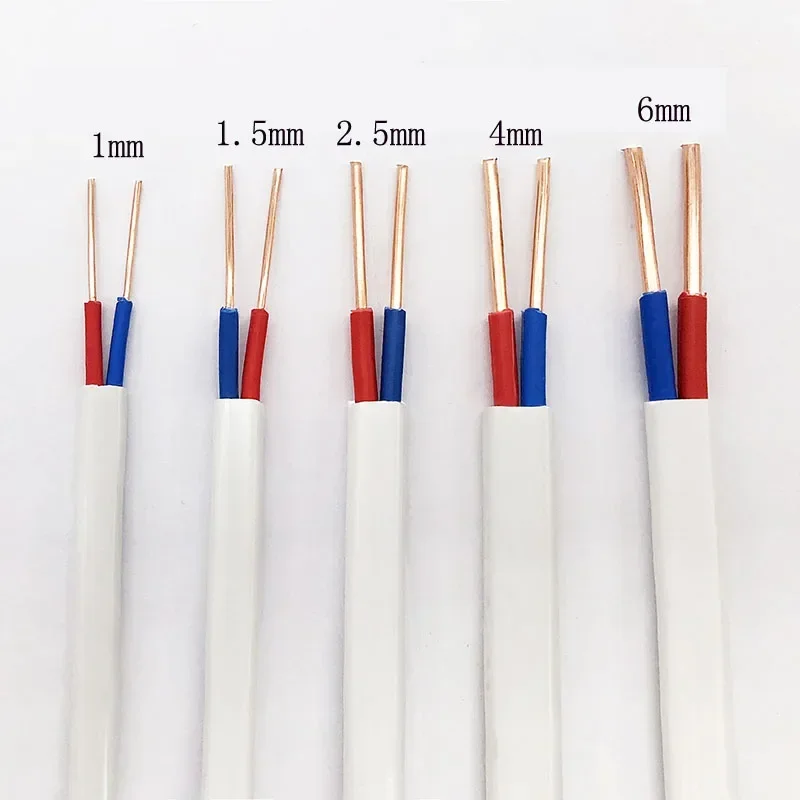 5 Meters Home Improvement White Two-core Copper Wire and Cable BVVB Hard Core 2 * 1/ 1.5/ 2.5/ 4/ 6 Mm Sheathed Wire