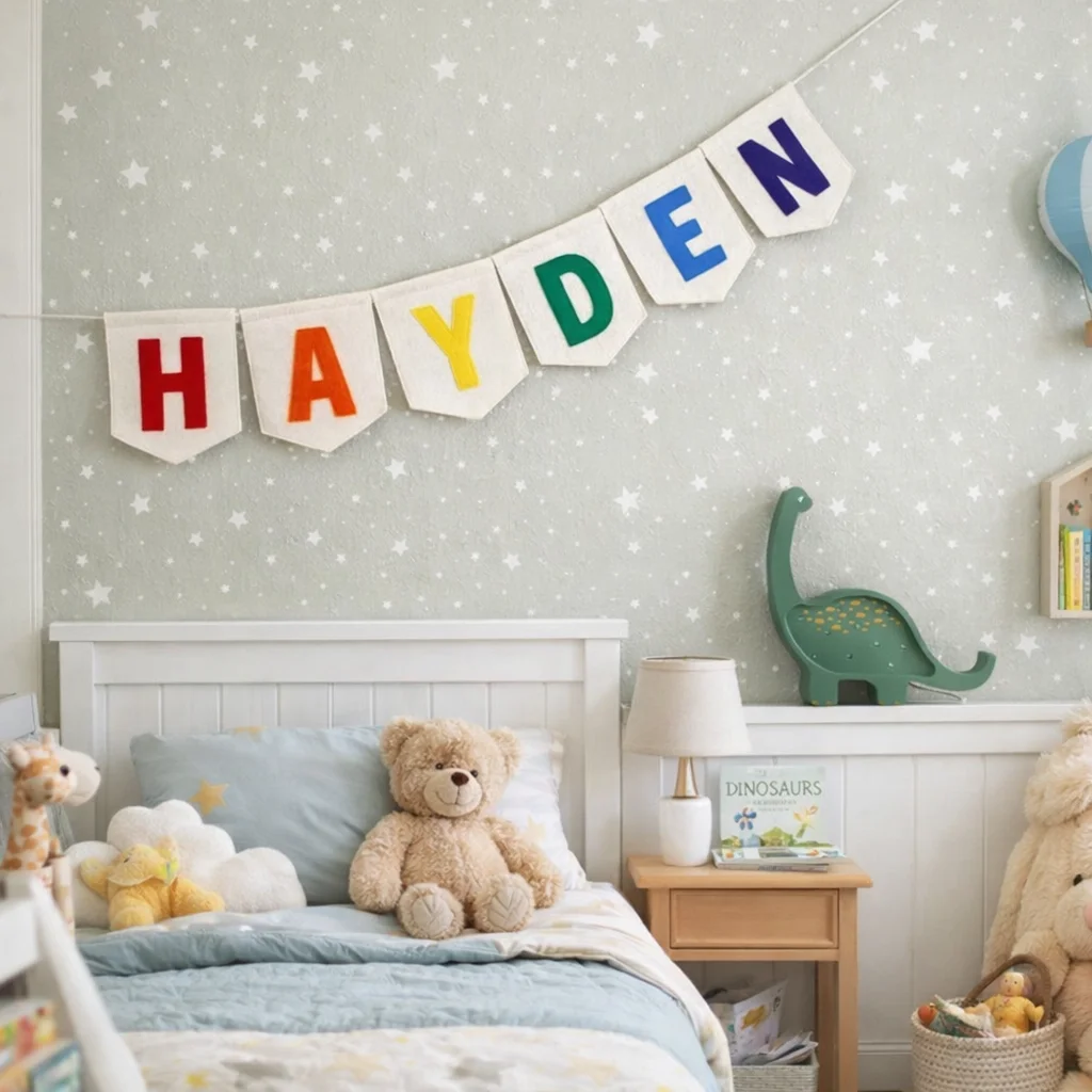 Personalized Nursery Birthday Gift Pastel Felt Name Bunting Large Felt Flag Garland Girls Room Banner Decoration Pink Handmade