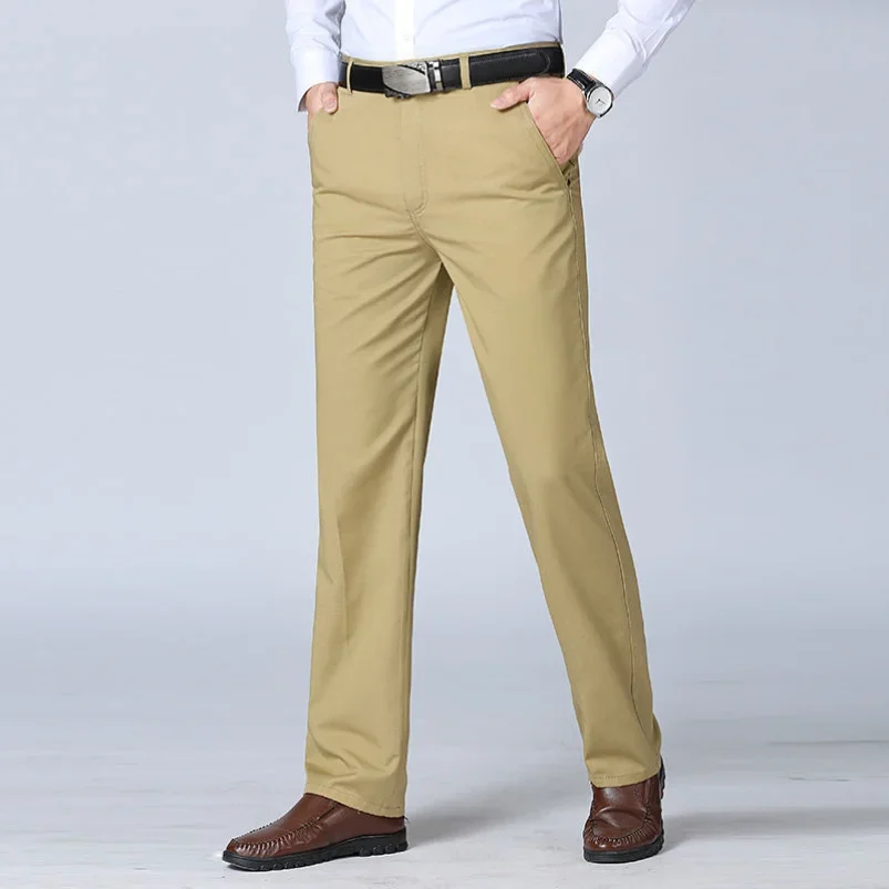 Summer Thin Autumn Thick Cotton Straight Suit Pants Men\'s Loose Trousers Business Solid Gray Khaki Casual Brand Clothes YYQWSJ