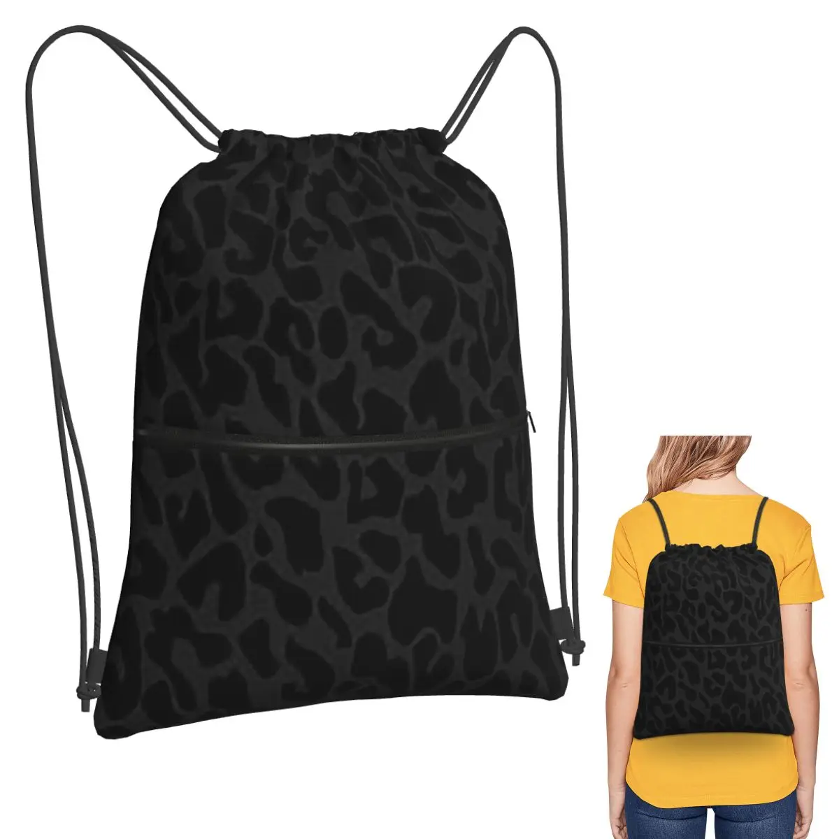 

Черные рюкзаки с леопардовым принтом, повседневные портативные сумки на шнурке, спортивная сумка, сумки для книг для мужчин и женщин, школьные