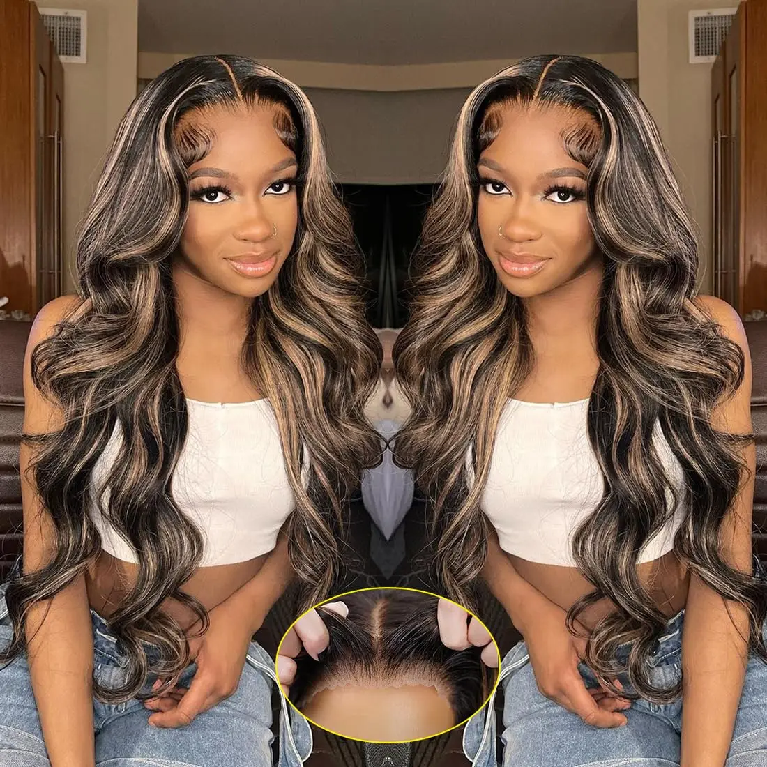 Highlight Glueless Wigs Human Hair Pre Plucked Pre Cut FB/27 5x5 Lace Closure Wigs Wear and Go Body Wave Human Hair for Women