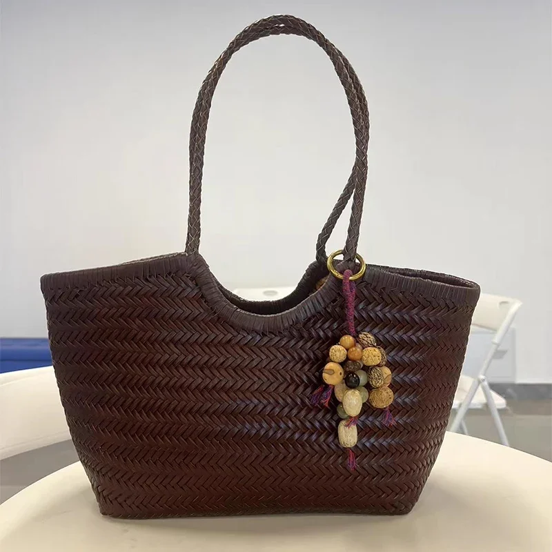 Brand Hand-woven Tote Bag French Genuine Leather Large Vegetable Basket Bag With Woven Inner Pocket Shoulder Underarm Tote Bag view 2