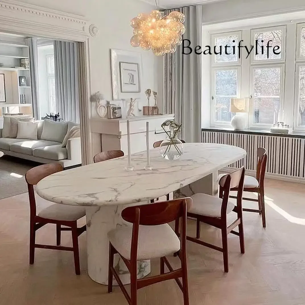 

u French large white marble Nordic medieval light luxury small apartment retro designer oval dining table