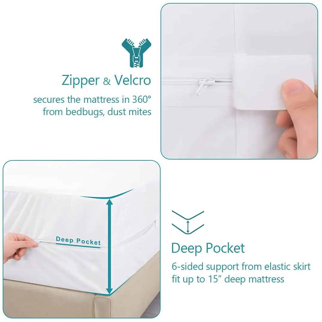 Zippere Waterproof Mattress Protector Bed Sheet Hotel Mattres Bedbug Proof Bed Pad Cover