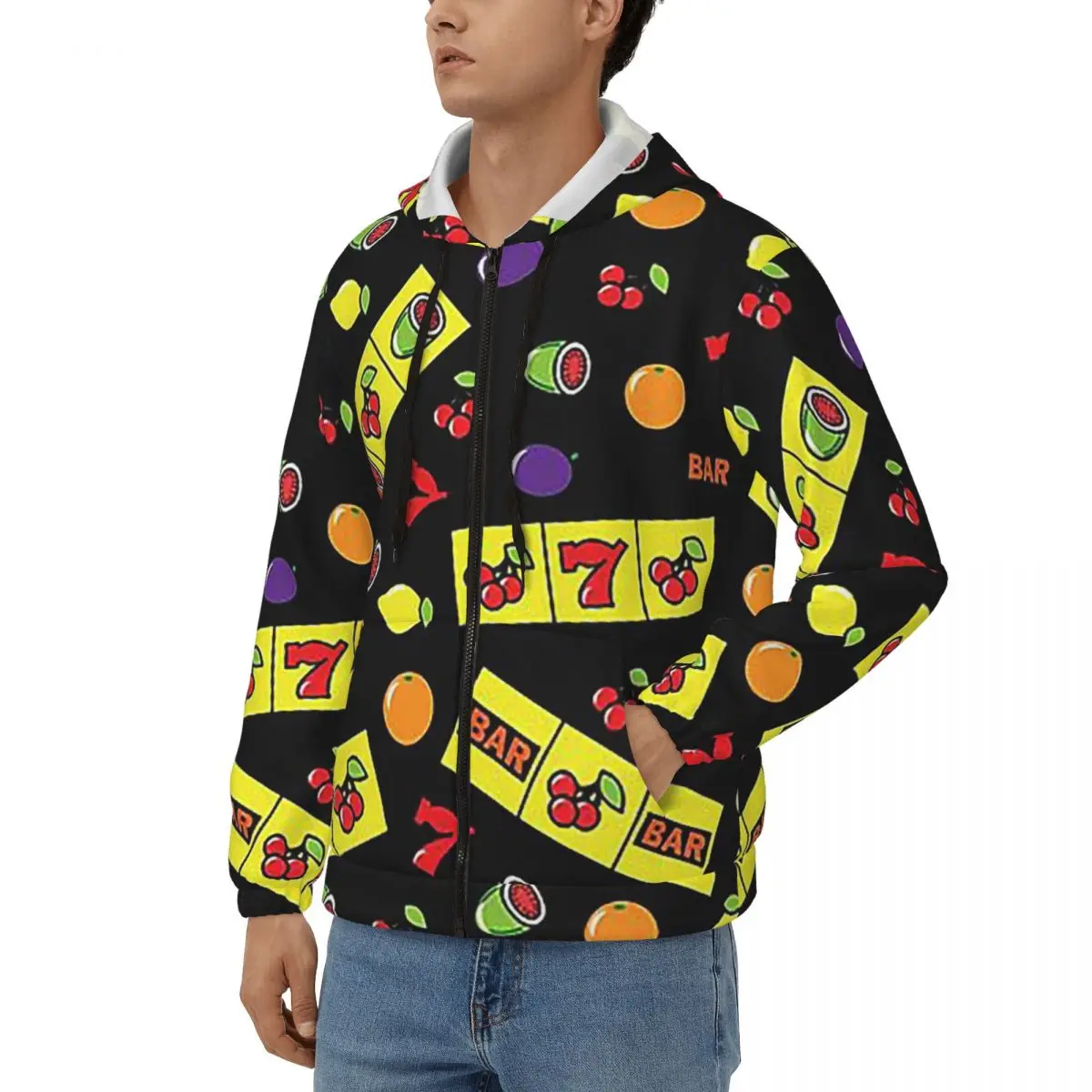 Casino Lucky Slots Cherry Melon Lemon Fruit Zipper Hoodies Hip Hop Pullover Autumn Winter Men Women Sweatshirt Long Sleeve Tops